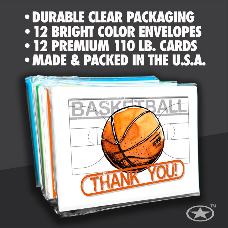 Play Strong Basketball Thank You Note Cards 12-Pack (4.25"x5.5") Illustrated Sports Powercard Note Card Set 12-Pack Perfect for Basketball Players, Coaches, Fans and Fanatics - They'll Love 'Em! - Image 2